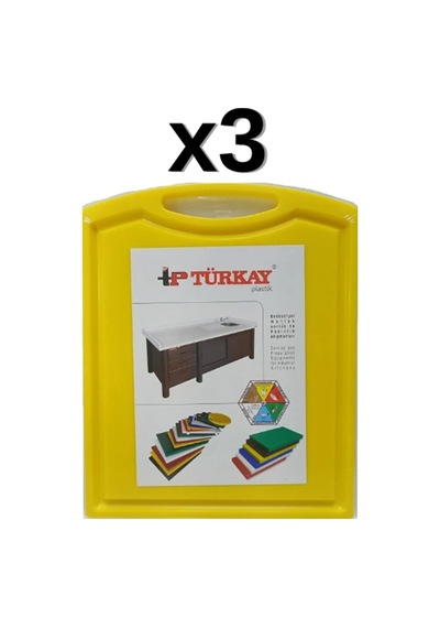 3'lü Türkay 32.5x26.5x1 Cm Saplı-oluklu Polietilen Kesme Tahtası Kesim Levhası Sarı 1237