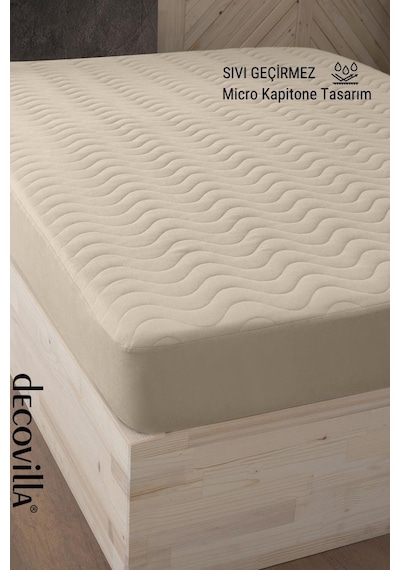 Micro Kapitone Fitted Full Kenar Su Sıvı Geçirmez Yatak Koruyucu Alez Bej