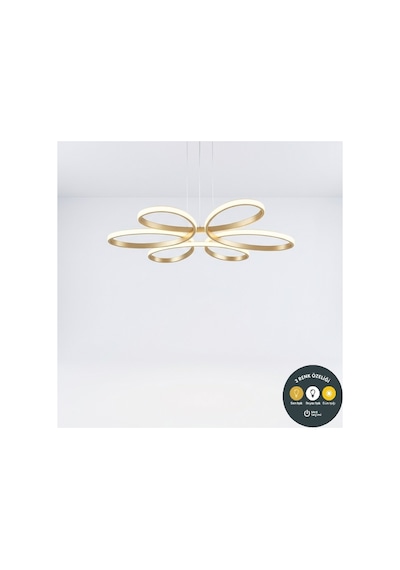 Papatya Model 3 Renk Yanabilen Gold Kasa Avize Ledli Ultra Aydınlatmalı Led Avize