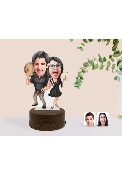 Kişiye Özel Sevgililer Karikatürlü Dekoratif 3D Biblo Led Işıklı (481495473)