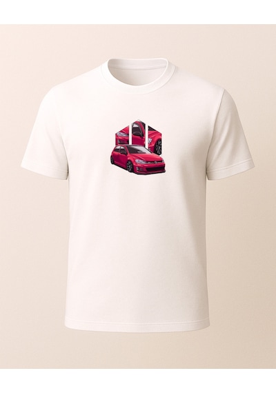 Golf Baskılı T-shirt Beyaz