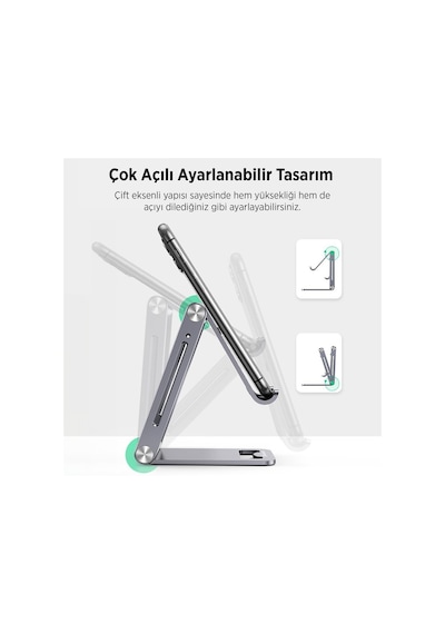 Juo Alüminyum Katlanabilir Metal Masaüstü Telefon Tutucu Standı Uzay Grisi