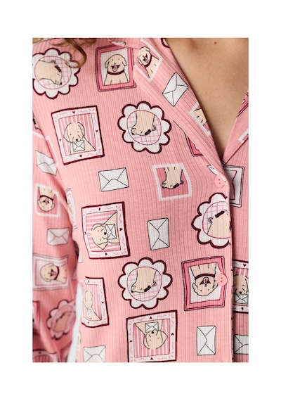 Penti Pembe Postcard Fitilli Uzun Kollu Gömlek Pantolon Pijama Takımı Pk32