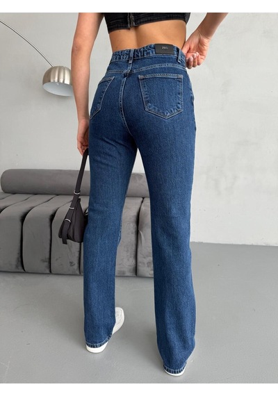 Dark Blue Straight Boru Paça Jean Mavi+koyu