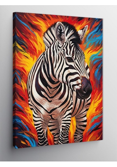 Kanvas Tablo Alevli Zebra Ve Renk Patlaması 50cmx70cm