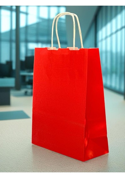 1.kalite 18x8x24cm 1 Li Kırmızı Renkli Kraft Kağıt Çanta Hediye Poşeti Hediye Paketi Kraft Çanta