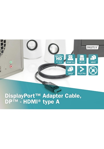 Digitus Displayport Adaptör Kablosu, Dp - Hdmı Tip A 2m Ak-340303-020-s 2m
