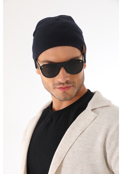 Ritagarcia Unisex Etiket Detaylı Pamuklu Penye Bere Kışlık Mevsimlik Beanie Bere Lacivert