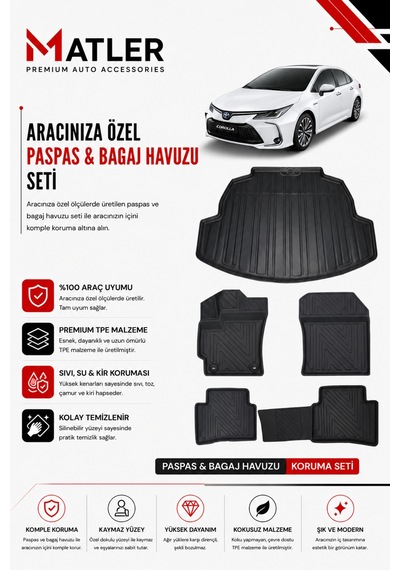 Toyota Corolla 2020 Model 4d Ekstra Havuzlu Paspas Ve Bagaj Havuzu Set