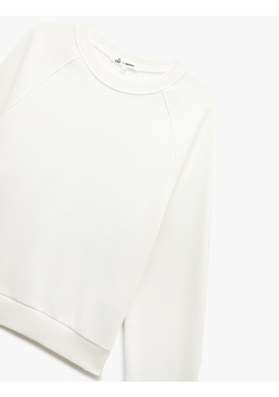 Koton Şardonlu Uzun Kollu Bisiklet Yaka Basic Oversize Sweatshirt Ekru 6wal10129ık Ekru