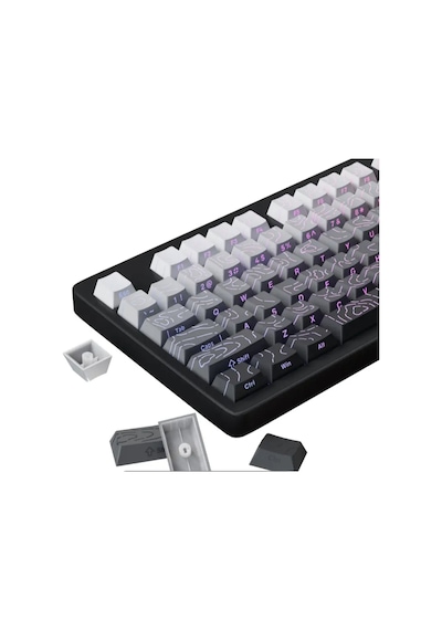 Mekanik Klavye -pbt Çift Baskı Keycap Seti- Çizgi Desenli 137 Tuşlu Siyah - Gri Tuş Takımı
