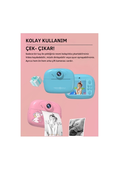 Teknoloji Gelsin Çift Kameralı Çocuk Anlık Baskılı Termal Yazıcı Dijital Fotoğraf Makinesi