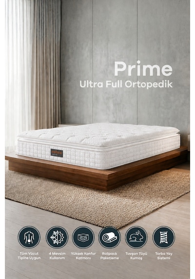 Mobyat Ultra Full Ortopedik Pedli Tavşan Tüyü Kumaş Bel Ve Sırt Destekli Prime Pelüş Yatak Beyaz Çift Kişilik
