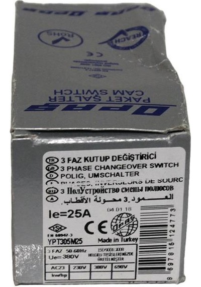 OPAŞ 3X25A 1-0-2 Mini Tip Kutup Değiştirici Şalter
