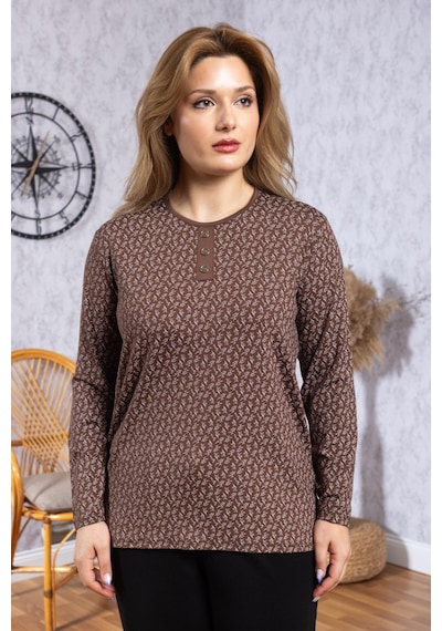 Mutlu City Kadın Yeni Model Yüksek Kalite Yuvarlak Yaka Patlı Orta Yaş Anne Penye Bluz 6545 Kahve Rengi Mutlu City Kadın Yeni Model Yüksek Kalite Yuvarlak Yaka Patlı Orta Yaş Anne Penye Bluz 6545 Kahve Rengi