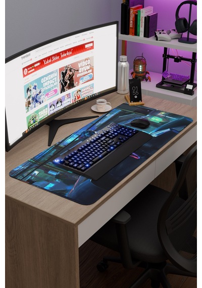 Dijital Cyberpunk City 90x40 Xxl Gaming Kauçuk Kaymaz Taban Mouse Pad Fare Altlığı