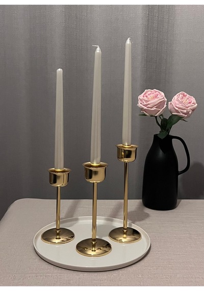 Gold Rengi Bloom 3'lü Şamdan & Mumluk Seti Altın - 820385533 Altın