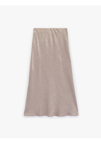 Koton Balık Kesim Slim Fit Midi Boy Dokulu Saten Etek Vizon 6sak70039pw Vizon