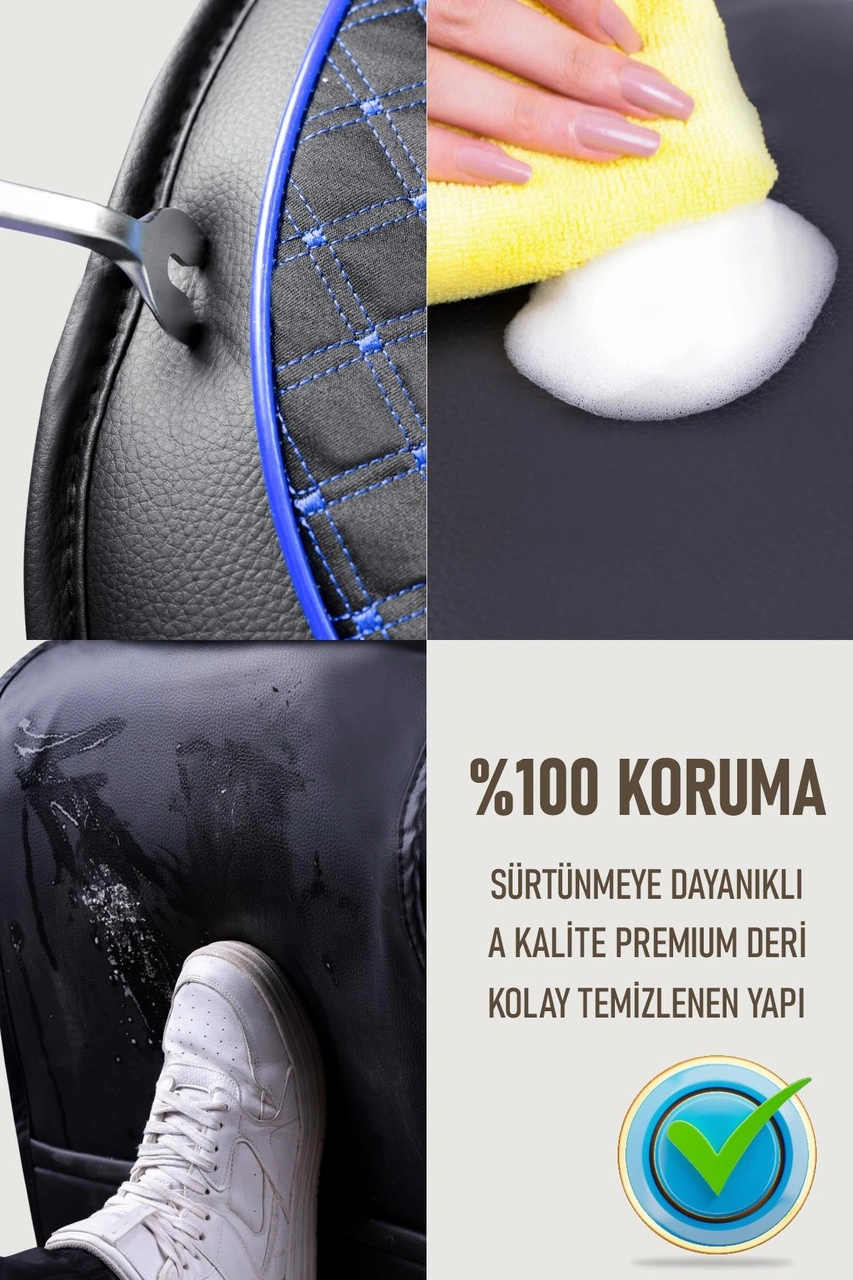 Citroen E-c4 X Uyumlu Lüx Deri Oto Koltuk Kılıfı Ön Arka Takım Elit Siyah Mavi