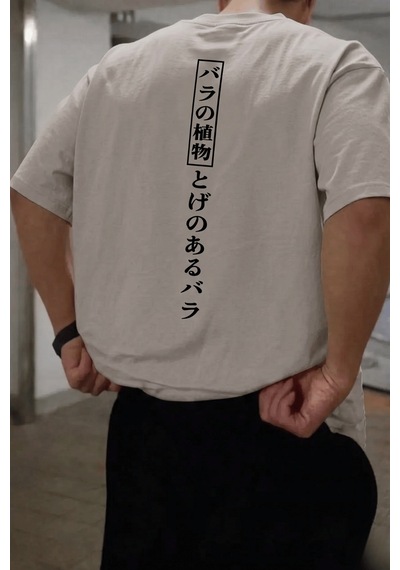 Genius Store Erkek Tişört Pamuklu Kumaş Sırt Baskılı Tişört Sokak Modası Rahat Kalıp T-shirt Japon-gri