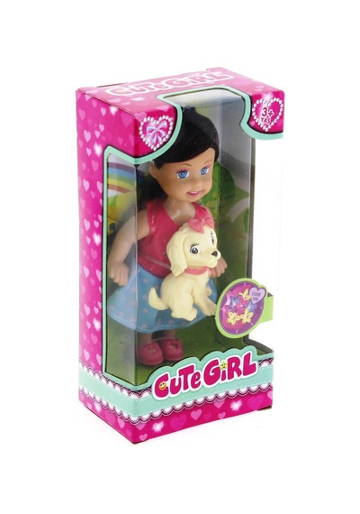 Cute Girl Sarı Köpekli Ve Kumral Mini Bebek