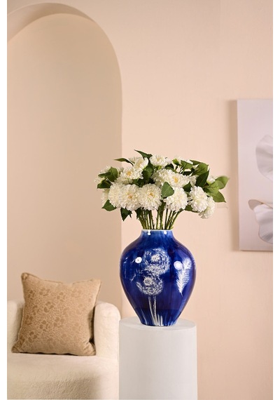 Beyaz Yapay Dahlia Yıldız Çiçeği 2 Dallı Lüx İpeksi Dokulu 65 Cm