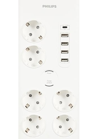 Spn7060wa Akım Korumalı Priz 6'lı 900j 2m 4 Usb 20w 1 Type-c 15w, Standart 1