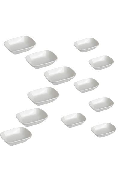 Gürallar Porselen 6+6 Ad 12 Ve 14 Cm Kare Kayık Kahvaltılık Mezelik Çerezlik 12 Parça Beyaz