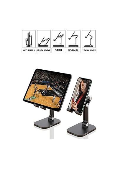 Thentech Alüminyum Kaydırmaz Telefon Tablet Standı Masaüstü Kullanımı İçin Ayarlanabilir Üçgen Ayak