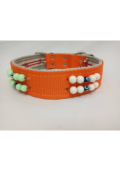 Kozaklı 10473 Süslü Boncuklu El İşlemeli Köpek Tasması Turuncu 70 x 4 CM