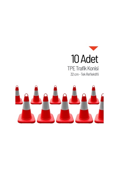 10'lu Tpe Trafik Konisi Seti 32 Cm Tek Reflektifli Trafik Dubası-3617