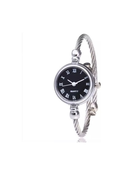 Metal-siyah Ince Bileklik Yuvarlak Vintage&retro Saat Siyah - Rose Gold
