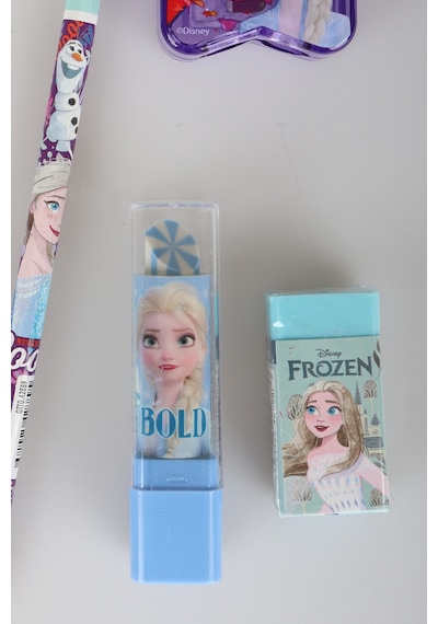 X Dekomus Lisanslı Elsa Frozen 3 Adet Silgili Kurşun Kalem,yıldız Kalemtraş,ruj Silgi Ve Silgi Seti Altın