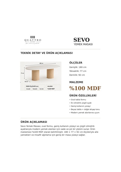 Sevo Yemek Masası Beyaz
