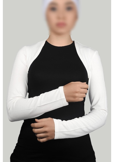 Altobeh Uzun Kollu Kadın Tesettür İçe Giyilen Bolero - Beyaz Çok Renkli
