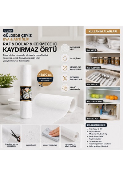 Güldede Çeyiz Kaydırmaz Raf Ve Çekmece İçi Örtüsü - 45x90 Cm Eva Anti Slip- 12'li Paket