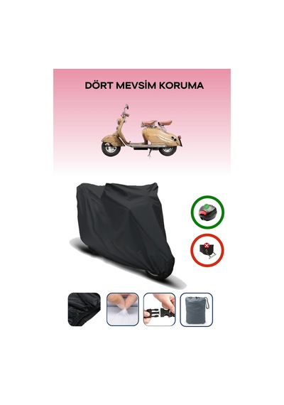 Siyah Arka Çanta Uyumlu Lambretta Innocenti Uyumlu Motosiklet Brandası Motor Örtüsü