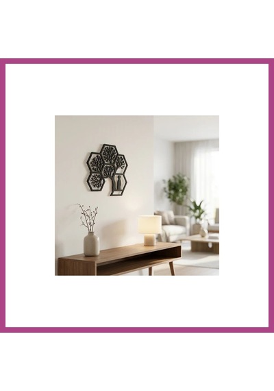 Gees Global Hayat Ağacı Duvar Tablosu Mdf Lazer Kesim Altıgen Geometrik Modern Duvar Süsü Gbzs