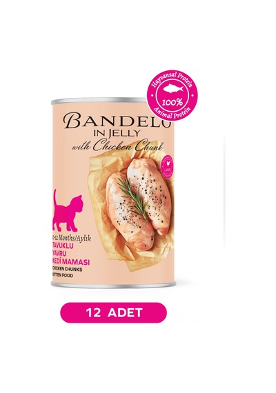 Tavuklu Yavru Yaş Konserve Kedi Maması - %100 Hayvansal Proteinli Jöleli Parça Etli,400 Gr X 12 Adet