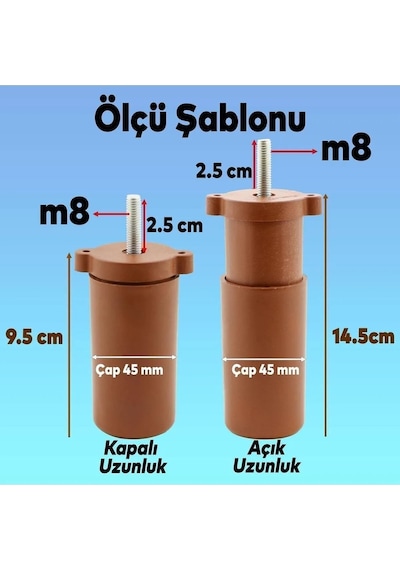Ayarlanabilir Gizli Mobilya Kanepe Baza Koltuk M8 Civatalı Vidalı Orta Destek Ayağı Ayak Kahve 9.5cm Diğer