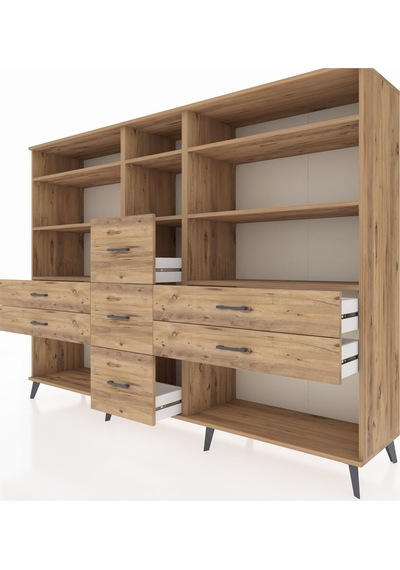 Hyperion Dolap 8 Raflı 7 Çekmeceli 220x44x163 Çam-çam Çam-çam