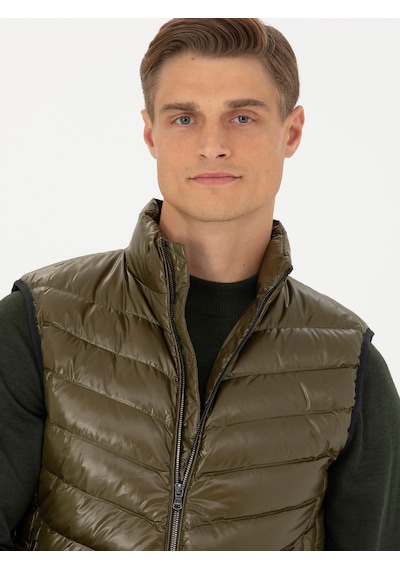 Cacharel Haki Slim Fit İnce Kapitone Mont Yelek Yesıl