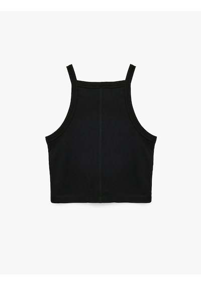Koton Pamuklu Ribanalı Slim Fit Kolsuz Halter Yaka Crop Top Siyah 6sak10424ek
