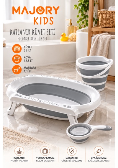 Retro Art Majory Kids 3 Parça Katlanır Bebek Küvet Seti 35 L