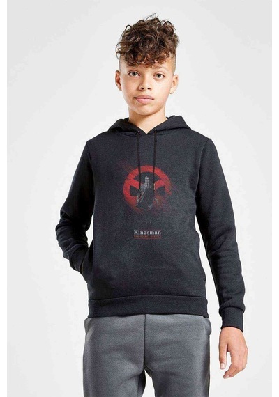 Tshirthane Kings Man Baskılı Unisex Çocuk Kapüşonlu Siyah Sweatshirt Siyah
