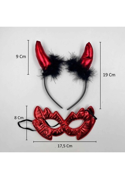Hallowen-cadılar Bayramı Kırmızı Saten Taç Gözlük Maske Şeytan Boynuzu Korku Temalı Taç Gözlük Diğer