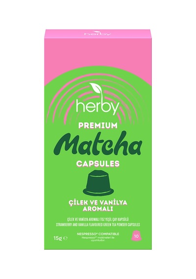 Herby Premium Matcha Çilek Vanilya Kapsül 10'lu 15 G - 5 Adet Tarı