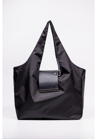 Fabric Craft Bag Omuz Çantası Siyah 50x60 Cm Katlanabilir Büyük Boy Paraşüt Kumaş Hafif Günlük Tote Siyah - Mavi
