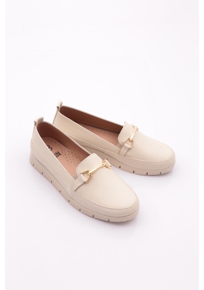 Dgn 2274-4 Kadin Aksesuarli Loafer Ayakkabi Bej Floater