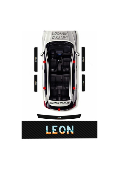 Seat Leon Kapı Eşiği Koruyucu Seti Karbon Folyo Leon Uyumlu 5 Parça Renkli Baskı